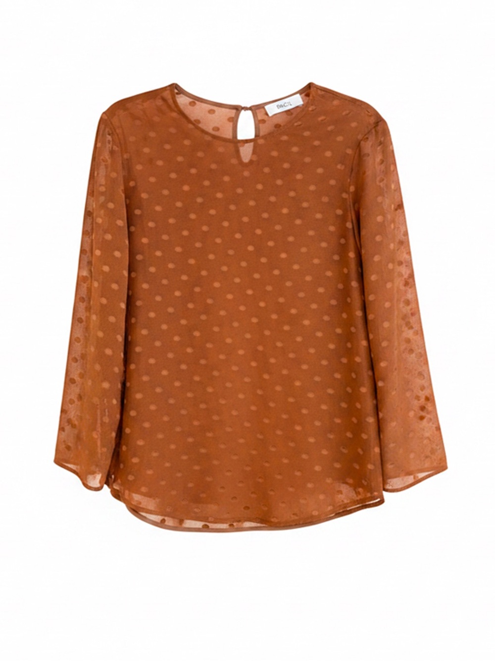 RACIL Copper Swiss Dot Silk-Blend Blouse Elegant Jewel Keyhole Back Size Small